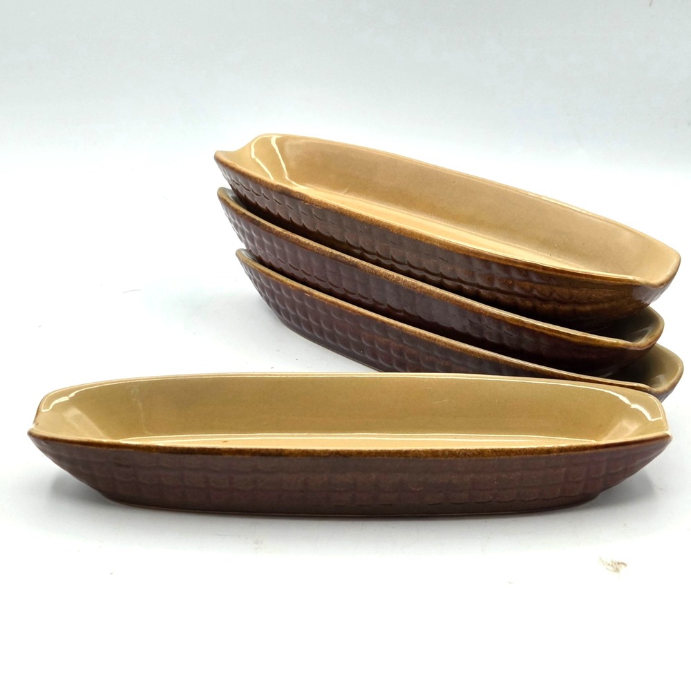Stoneware Corn on the Cob Serving Dish Brown 9" Farmhouse Set Of 4
